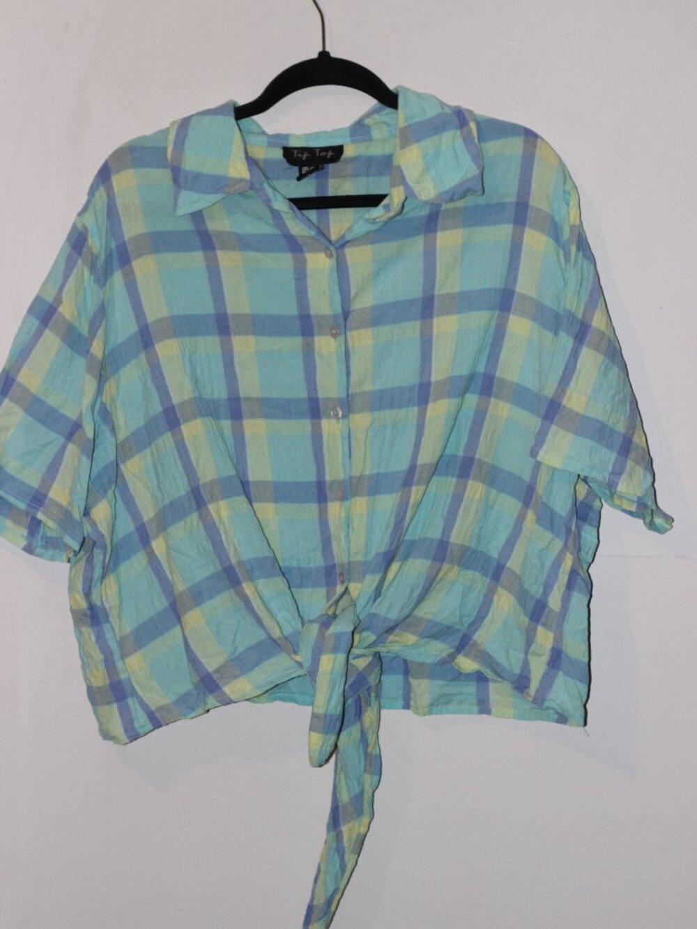VTG Tip Top 100% cotton tie front button up blouse 3X